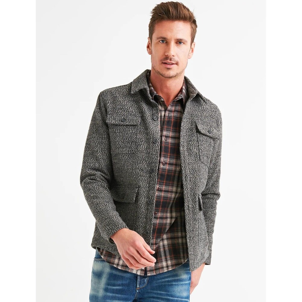 Lucky Brand Grindle Four Pocket Jacket Mens Small Gray Black Utility Wool Blend